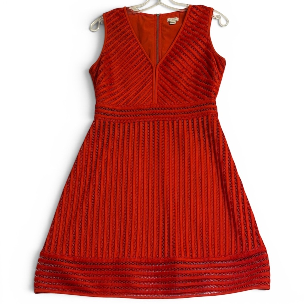 J.Crew Eyelet Lace Dress Size 2 Orange Women's V-Neck Fit & Flare Sleeveless